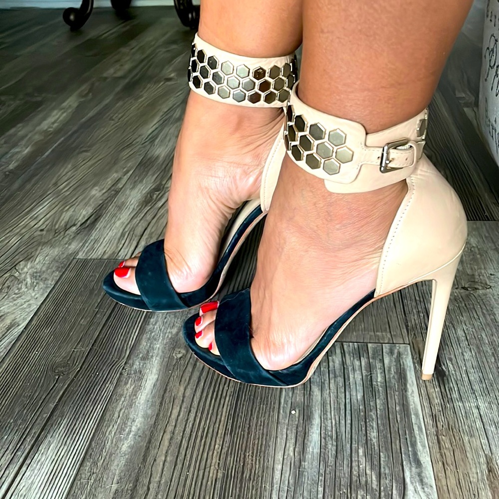 Marciano Heels Tan Leather Black Suede